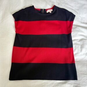 Philosophy. Red Navy Knit Top. Zipper Back. Office. Striped. Color Block. M.